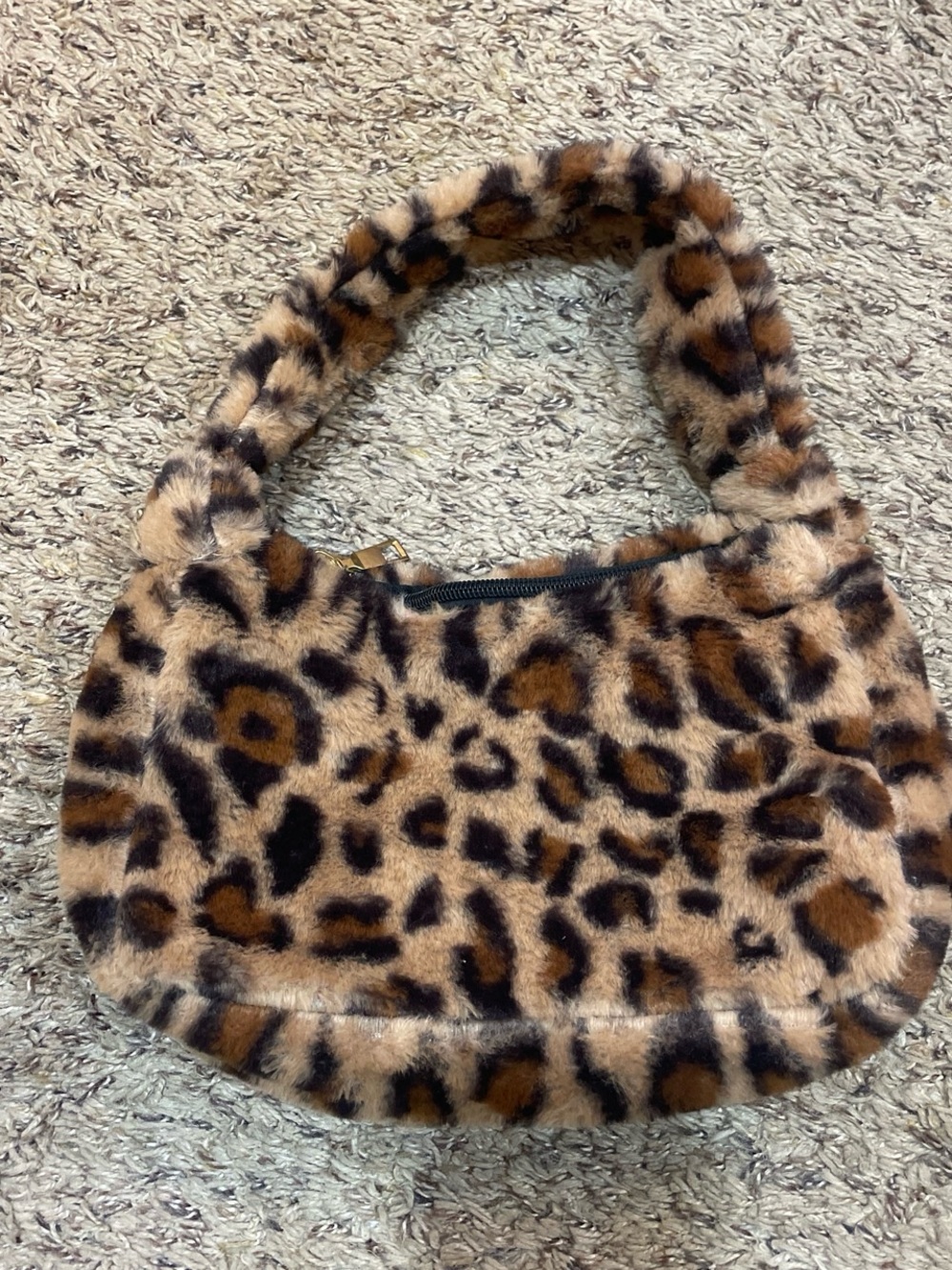 Faux Fur Leopard Print Shoulder Bag - Brown
